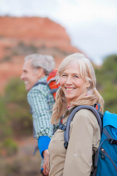 older couple enjoying hiking after cataract surgery in Moab Utah